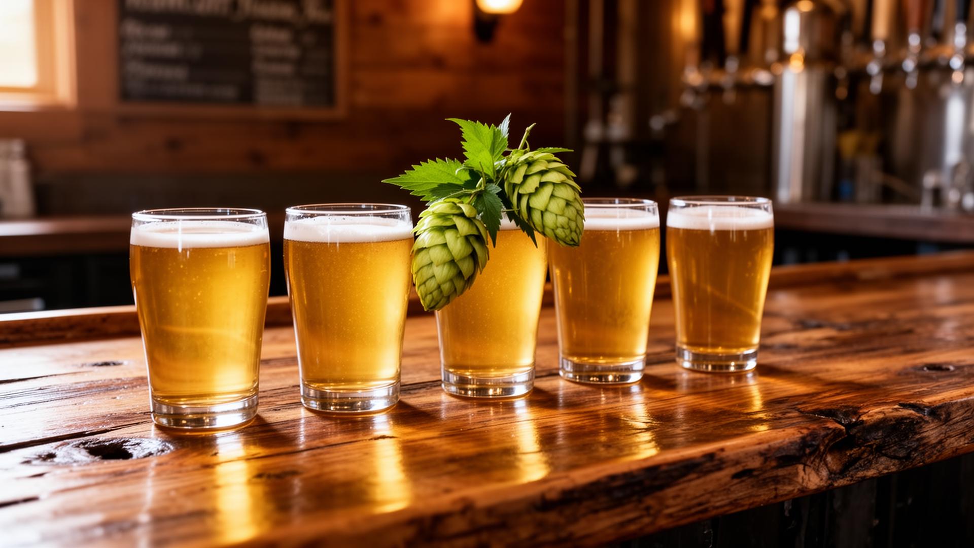 Vermont craft brewery flight on a rustic bar